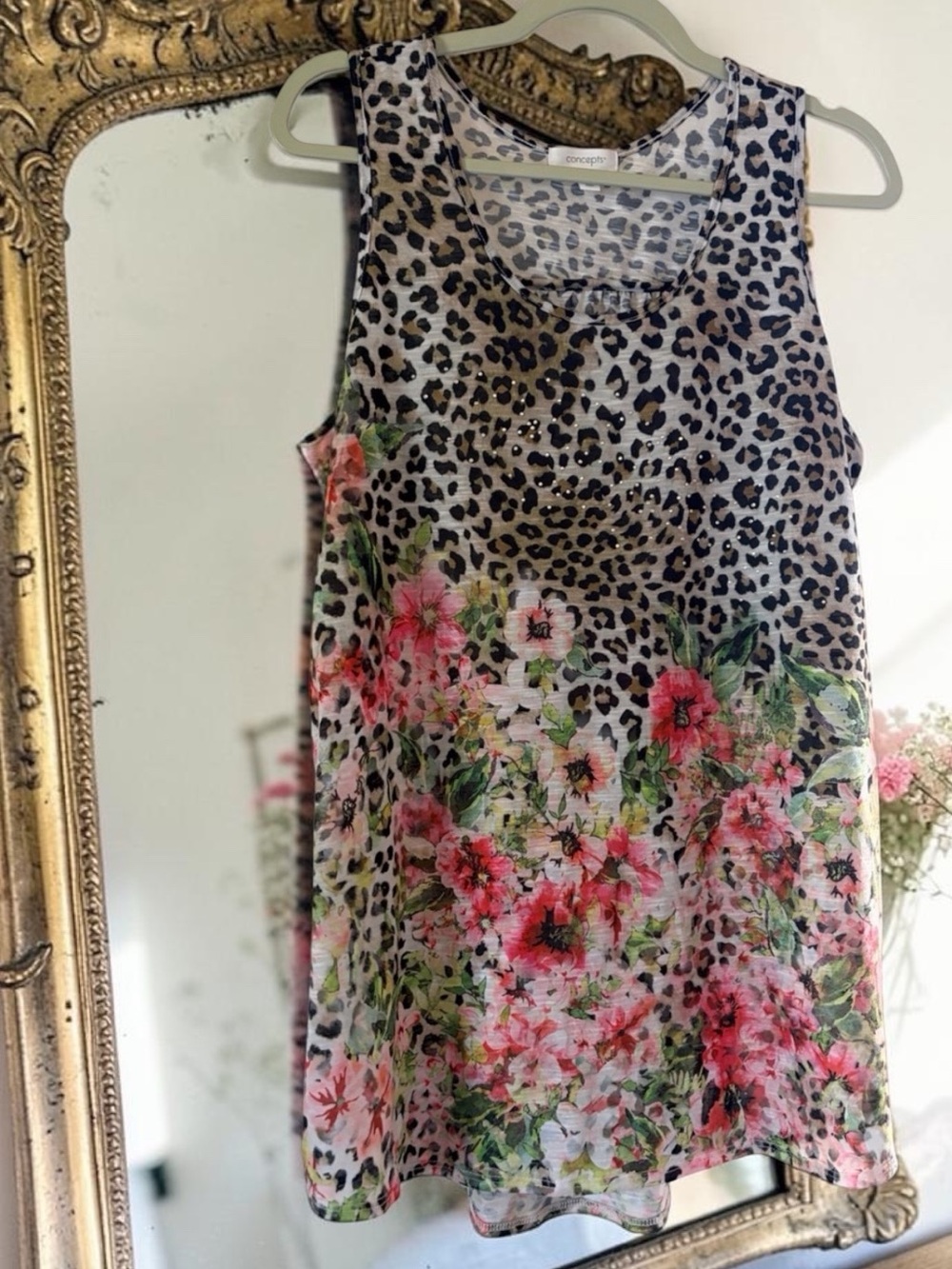 CONCEPTS Plus Size 2X Leopard & Floral Mixed Print Tank Top Blouse